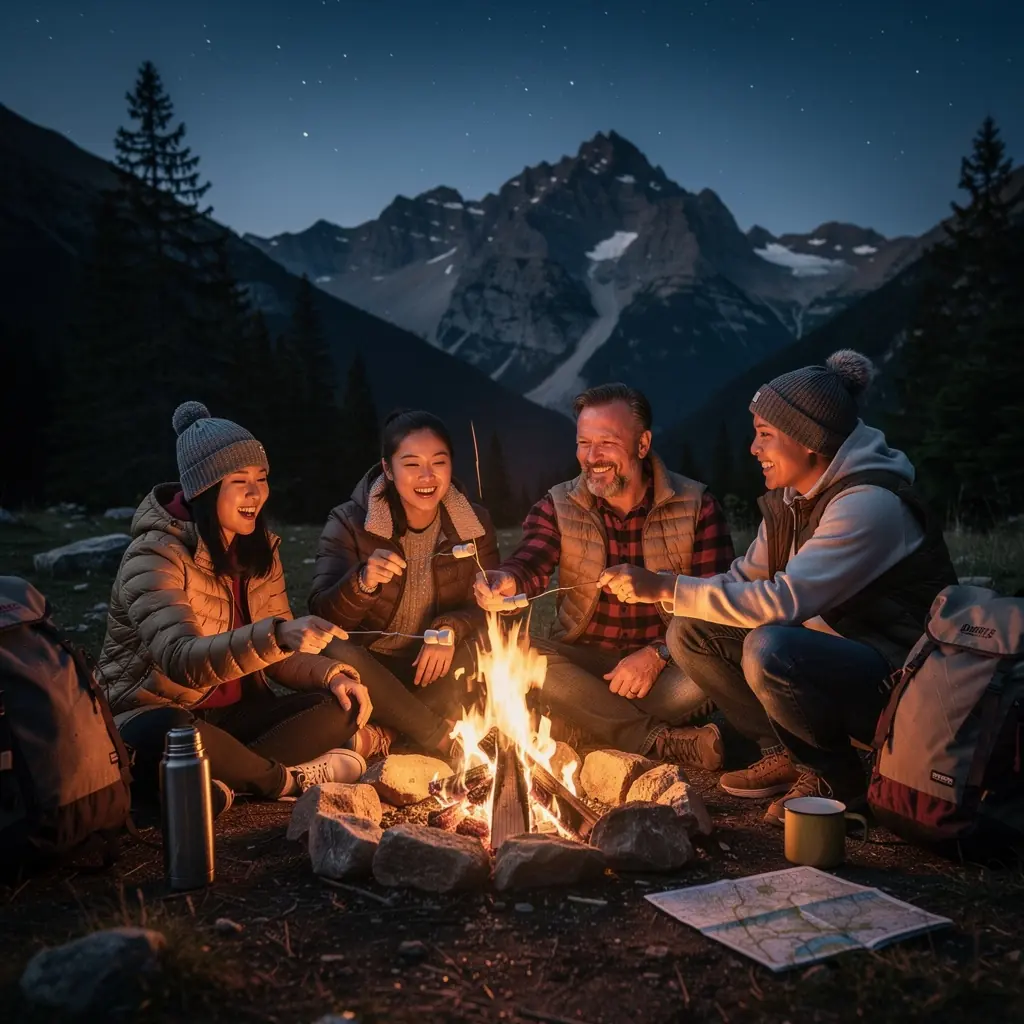 Поход по альпийским тропам с живописными горами на заднем плане.