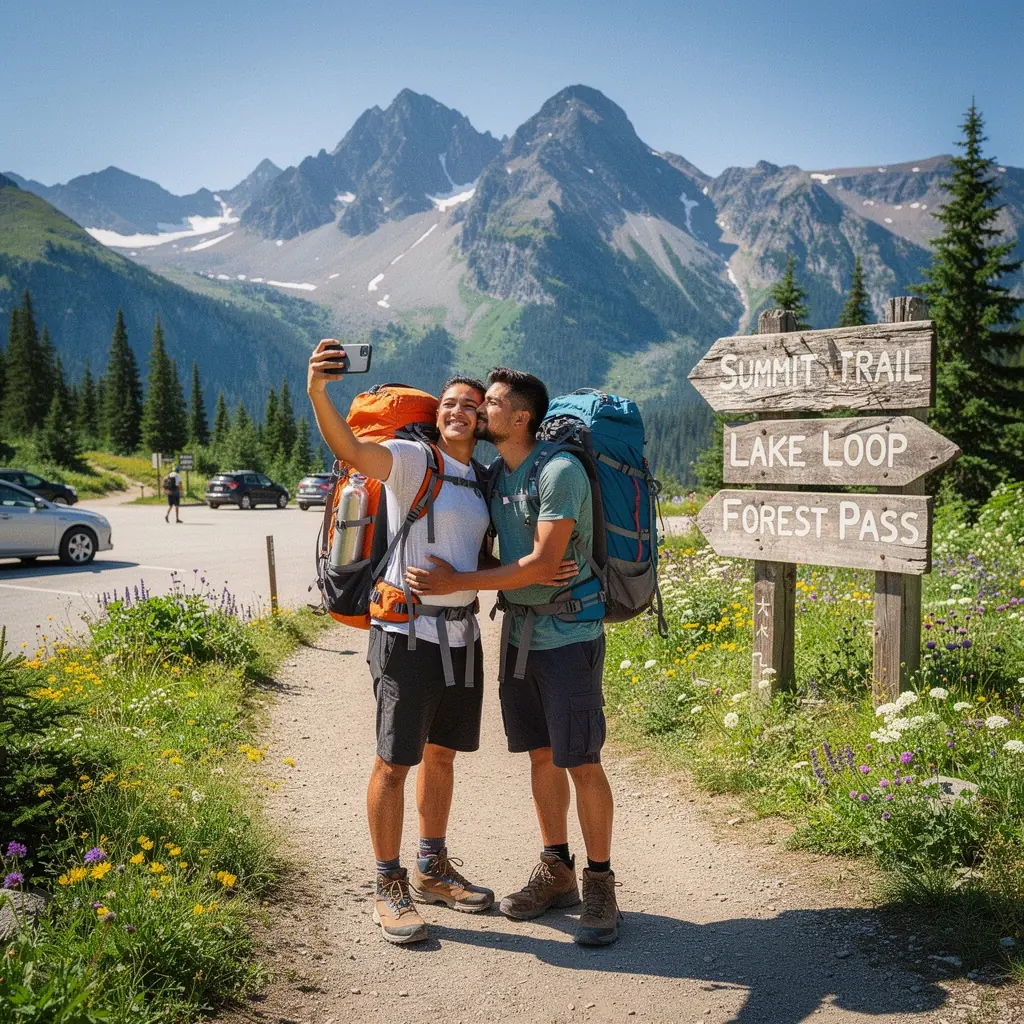 Тропа, извивающаяся между цветущими альпийскими лугами и скалистыми утесами.